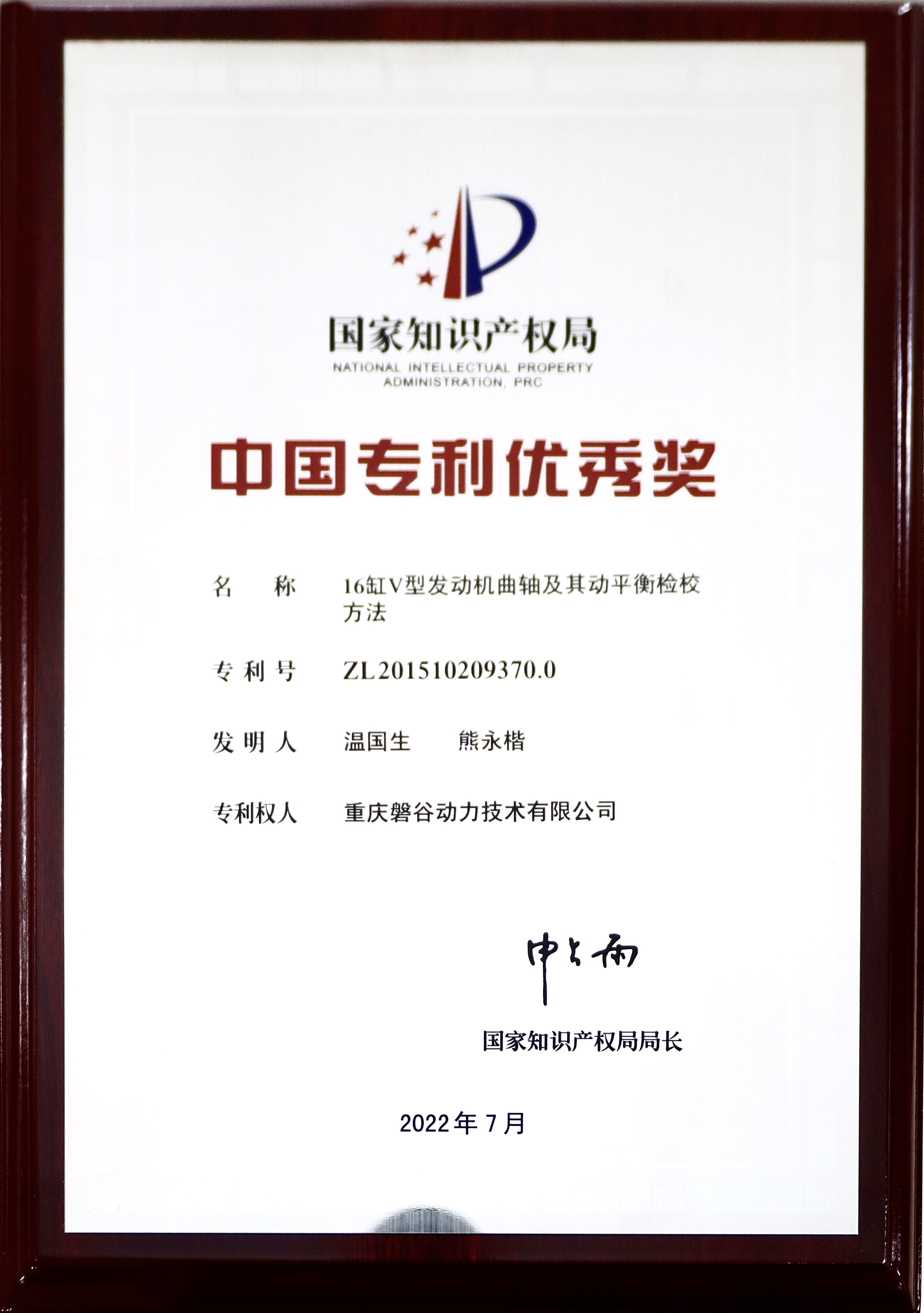 中国专利优秀奖